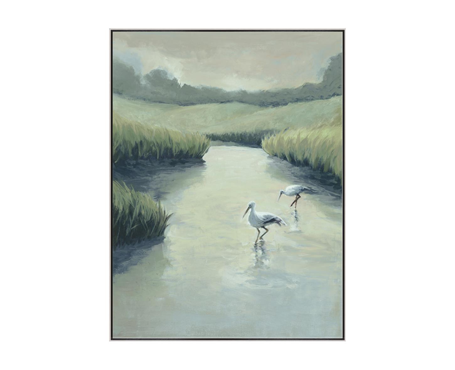 “Two Cranes in Marsh”-$925.00  OA