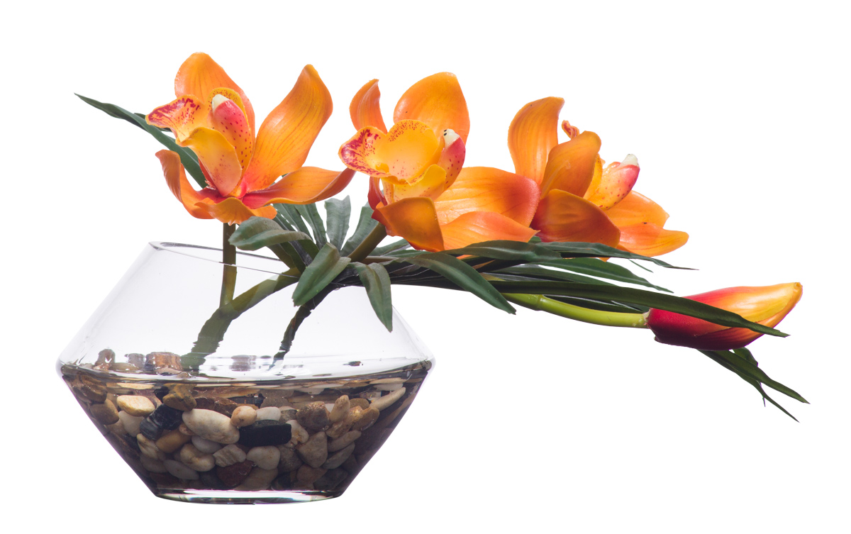 Orange Cymbidium in Cut Vase Waterlike-$84.00