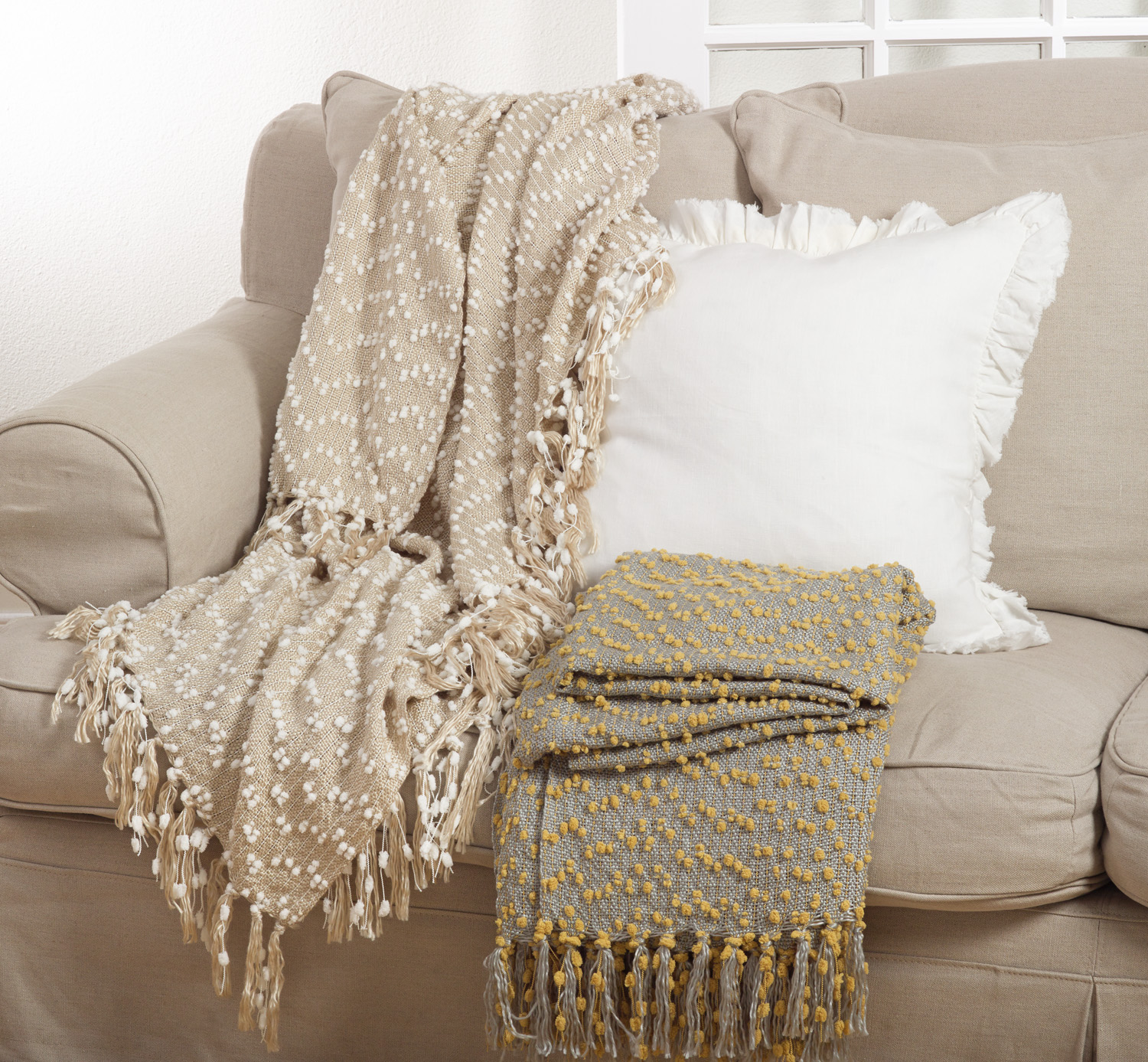 Pompom Throw, Saffron-$98.00