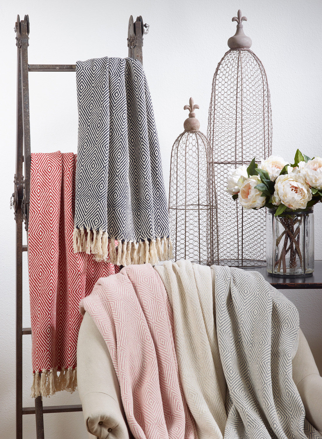 Diamond Weave Throw, Navy-$89.00