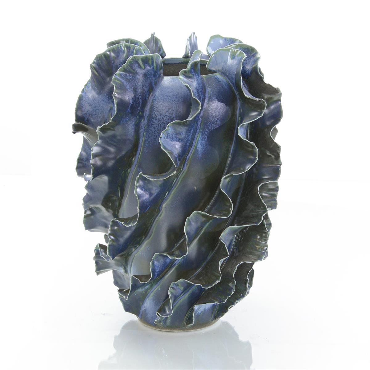 Blue Ruffle Vase, tall-$498.00
